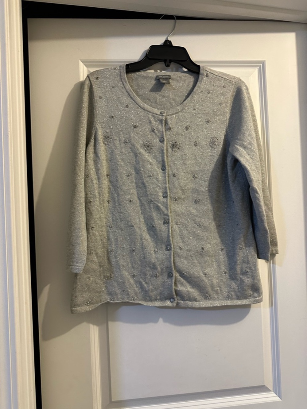 Ann Taylor Light Gray Beaded Sparkle Cardigan